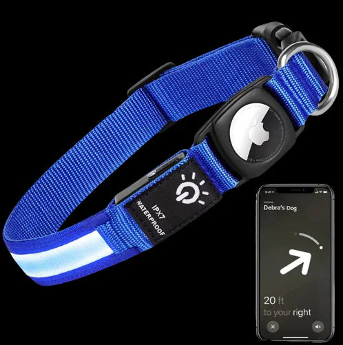 Never lose sight of your furry friend with our LED Air Tag Dog Collar! Stay connected and stylish with this innovative collar featuring built-in LED lights and an Air Tag holder. Keep your pet safe and visible during nighttime walks while adding a touch of tech-savvy flair. 