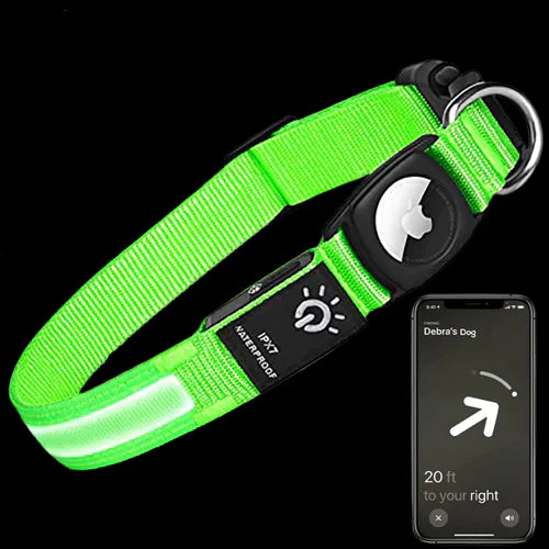 Never lose sight of your furry friend with our LED Air Tag Dog Collar! Stay connected and stylish with this innovative collar featuring built-in LED lights and an Air Tag holder. Keep your pet safe and visible during nighttime walks while adding a touch of tech-savvy flair. 