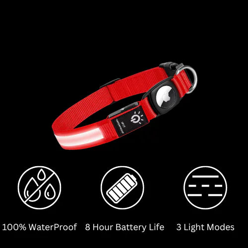 Never lose sight of your furry friend with our LED Air Tag Dog Collar! Stay connected and stylish with this innovative collar featuring built-in LED lights and an Air Tag holder. Keep your pet safe and visible during nighttime walks while adding a touch of tech-savvy flair. 