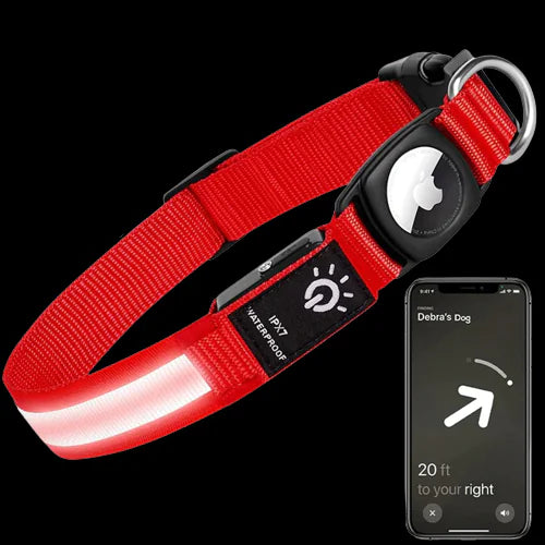 Never lose sight of your furry friend with our LED Air Tag Dog Collar! Stay connected and stylish with this innovative collar featuring built-in LED lights and an Air Tag holder. Keep your pet safe and visible during nighttime walks while adding a touch of tech-savvy flair. 